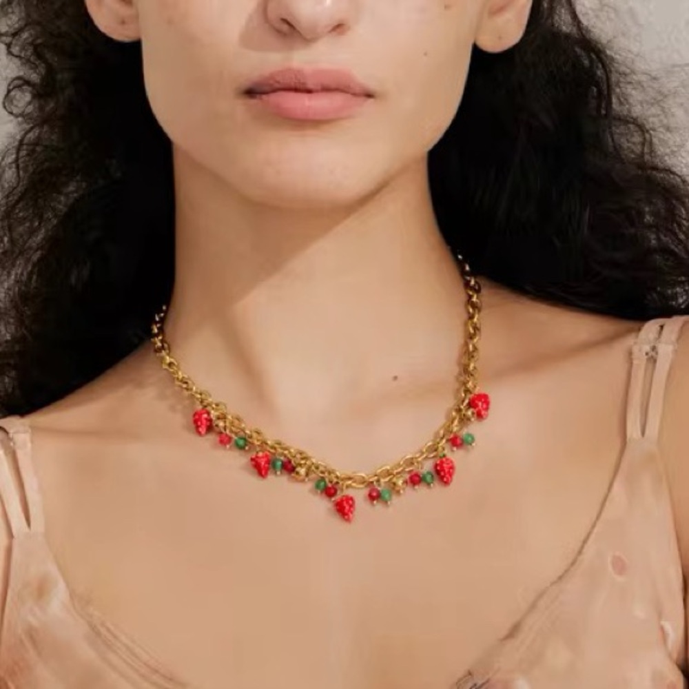 ◾️18K Gold Plated Strawberry Charm Necklace